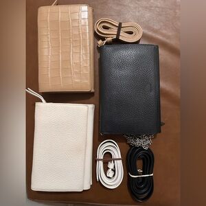 Set of 3 All Saints Crossbody Fetch Bags in Black, Cream, and Tan